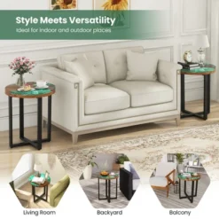 Tangkula 20" Round Teak Wood End Table Solid Live Edge Outdoor Side Table W/ Mahogany Base -Tangkula Shop GUEST 15709d9e 49df 4998 bf68 607828f419ba