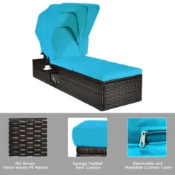 Tangkula 2PCS Rattan Patio Chaise Lounge Chair W/ Adjustable Canopy Turquoise Cushion -Tangkula Shop GUEST 1596c7e6 a201 4617 b454 4d27c938ddf0