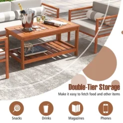 Tangkula Hardwood Outdoor Patio Coffee Table 2-Tier Coffee Table W/ Slat Tabletop & Storage Shelf Natural -Tangkula Shop GUEST 1599d216 b648 4150 be24 1c22f17b15b4