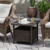 Tangkula Outdoor Side Table With 1.93" Umbrella Hole All-Weather PE Wicker Patio Umbrella Table With Rustproof Frame