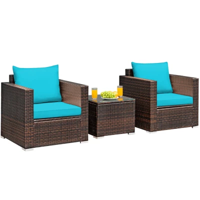 Tangkula 3-Piece Outdoor Patio Rattan Furniture Set with Cushioned Sofas 7 Tangkula 3-Piece Outdoor Patio Rattan Furniture Set with Cushioned Sofas - Image 7
