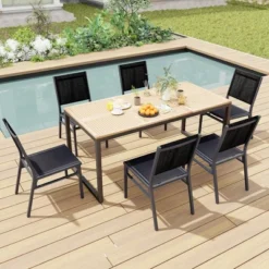 Tangkula Outdoor Dining Chair with Breathable Backrest and Heavy-Duty Aluminum Frame -Tangkula Shop GUEST 15c18742 96a2 4061 8520 ea5da31d64bb