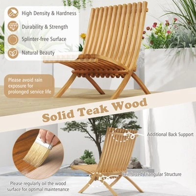Tangkula Folding Teak Wood Outdoor Lounge Chair with Slatted Seat 6 Tangkula Folding Teak Wood Outdoor Lounge Chair with Slatted Seat - Image 6