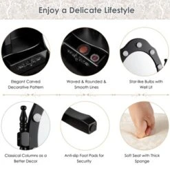 Vanity Table Set Detachable Makeup Table Dressing Desk With Mirror & Cushioned Stool Brown/White/Black -Tangkula Shop GUEST 15e19938 4465 4d2d 959c aa592e0fe219