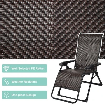 Tangkula Patio Rattan Wicker Recliner Chair Zero Gravity Folding Chaise Lounger 5 Tangkula Patio Rattan Wicker Recliner Chair Zero Gravity Folding Chaise Lounger - Image 5
