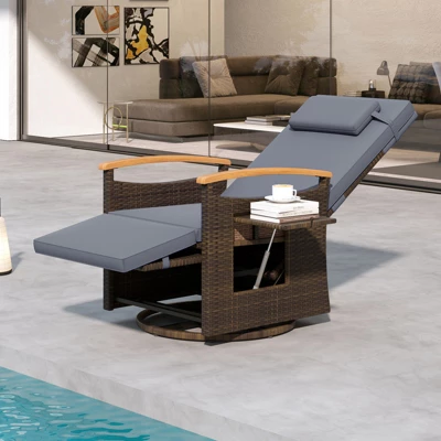 Tangkula Set of 2 Patio Rattan 360° Swivel Recliner Chairs with Side Table 2 Tangkula Set of 2 Patio Rattan 360° Swivel Recliner Chairs with Side Table - Image 2