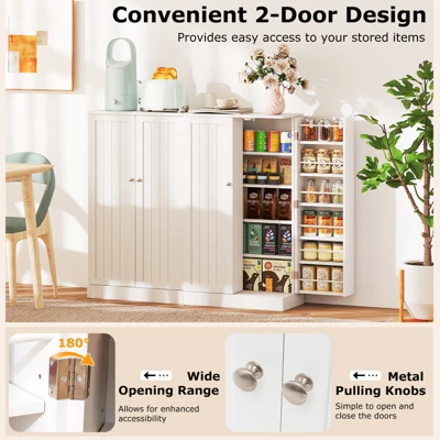 Tangkula 41" Tall Pantry Cabinet Kitchen Storage Cabinet W/ Doors & Adjustable Shelves 4 Tangkula 41" Tall Pantry Cabinet Kitchen Storage Cabinet W/ Doors & Adjustable Shelves - Image 4
