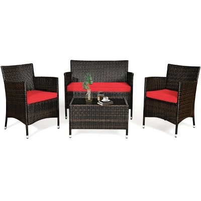 Tangkula 4-Piece Patio Rattan Wicker Conversation Furniture Set 11 Tangkula 4-Piece Patio Rattan Wicker Conversation Furniture Set - Image 11