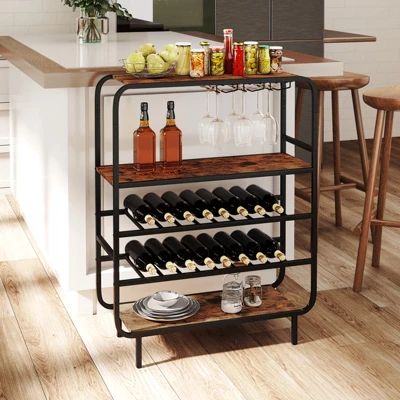 Tangkula 16 Bottle Drinks Rack W/ Glass Holders Metal Frame Storage Shelf For Kitchen 1 Tangkula 16 Bottle Drinks Rack W/ Glass Holders Metal Frame Storage Shelf For Kitchen