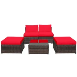 Tangkula 5-Piece Outdoor Rattan Wicker Sofa Set Lounge Chair With Red Cushions -Tangkula Shop GUEST 16397155 b3cd 46e1 881e 139069d7a470