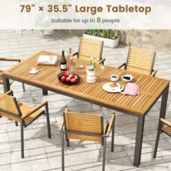 Tangkula Patio Dining Table For 8 79" Large Rectangle Table W/ Acacia Wood Tabletop -Tangkula Shop GUEST 166ca818 0576 4d1e 9484 dd1148948c8e
