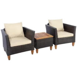 Tangkula 3-Piece Outdoor Rattan Furniture Set with Acacia Wood Table & Cushions -Tangkula Shop GUEST 167c78a3 187c 49e0 88f9 bc23a7e2e61a