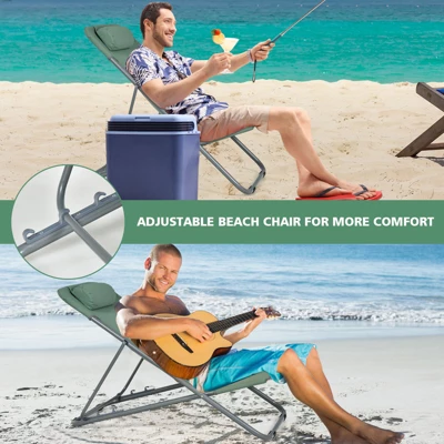 Tangkula 2 PCS Beach Chair Lounger Reclining Folding Chair W/3-Position Adjustable Backrest Blue/Orange/Green 4 Tangkula 2 PCS Beach Chair Lounger Reclining Folding Chair W/3-Position Adjustable Backrest Blue/Orange/Green - Image 4