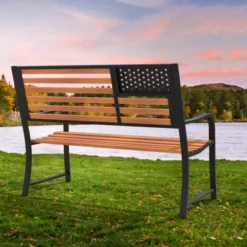 Tangkula 50” Outdoor Garden Bench 2-Person Metal Patio Chair With Flag Pattern Backrest & Rustic Wood Grain Finish 12 Tangkula 50” Outdoor Garden Bench 2-Person Metal Patio Chair With Flag Pattern Backrest & Rustic Wood Grain Finish -Tangkula Shop GUEST 16df4a5c 6dad 4ff0 8896 e0685038fe59