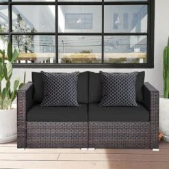 Tangkula 2-Piece Patio Wicker Corner Sofa Set with Removable Cushions