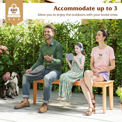 Tangkula 55" Teak Wood Bench, 3-Person Backless Outdoor Garden Seating 4 Tangkula 55" Teak Wood Bench, 3-Person Backless Outdoor Garden Seating - Image 4