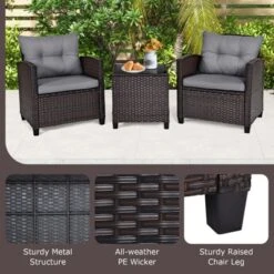 Tangkula Set Of 3 Rattan Furniture Set Patio Cushioned Conversation Set Sofa -Tangkula Shop GUEST 16f8c7ce eaf1 47d8 9375 e3c774a922ef