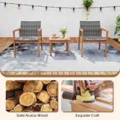 Tangkula 3-Piece Outdoor Patio Furniture Set - Acacia Wood & PE Rattan Bistro Set -Tangkula Shop GUEST 170e49e8 70d1 4ccf ad2e f90a0ff508bf