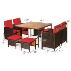 Tangkula 9-Piece Outdoor Patio Dining Set with Space-Saving Design and Red Cushions 5 Tangkula 9-Piece Outdoor Patio Dining Set with Space-Saving Design and Red Cushions -Tangkula Shop GUEST 170ea028 5fca 4a12 bbdf 7d16e64f4ee1