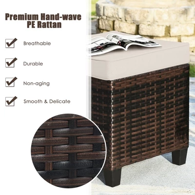 Tangkula Set Of 2 Patio Rattan Ottoman Footrest Garden Outdoor W/ Brown/Turquoise/Navy Cushion 7 Tangkula Set Of 2 Patio Rattan Ottoman Footrest Garden Outdoor W/ Brown/Turquoise/Navy Cushion - Image 7