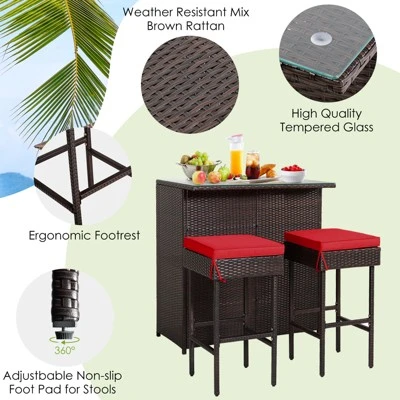 Tangkula 3PCS Patio Wicker Rattan Bar Set Table W/2 Cushioned Stools 6 Tangkula 3PCS Patio Wicker Rattan Bar Set Table W/2 Cushioned Stools - Image 6