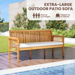 Tangkula 3 Person Outdoor Bench, 62.5" Acacia Wood Patio Sofa With Curved Armrests And Removable Seat Cushion -Tangkula Shop GUEST 174e8fc6 7d7f 47ae a115 216bb061f432