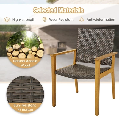 Tangkula 5 PCS Patio Dining Set Round Acacia Wood Table 4 Wicker Armchairs Outdoor Garden 9 Tangkula 5 PCS Patio Dining Set Round Acacia Wood Table 4 Wicker Armchairs Outdoor Garden - Image 9