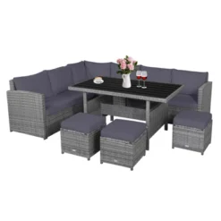 Tangkula Outdoor Wicker Coversation Set, 7 Piece, With Red/Turquoise/White/Black/Navy/Gray Cushions -Tangkula Shop GUEST 176eb432 d97c 49ef 841e 6b37aa2b9e30