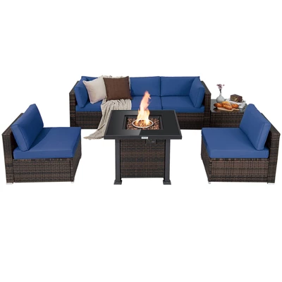 Tangkula 7-Piece Outdoor Rattan Sectional Sofa Set with 50,000 BTU Propane Fire Pit Table 9 Tangkula 7-Piece Outdoor Rattan Sectional Sofa Set with 50,000 BTU Propane Fire Pit Table - Image 9