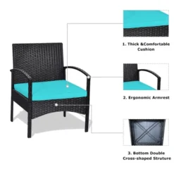 Tangkula 3 PCS Patio Wicker Rattan Furniture Set Coffee Table & 2 Rattan Chair W/ Cushion Turquoise -Tangkula Shop GUEST 1798fff4 234f 4cc5 ae59 864f0e6423d6