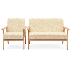 Tangkula 2 Piece Loveseat And Single Sofa Set Fabric Upholstered Couch & Accent Armchair White+Blue/Blue/Yellow Floral -Tangkula Shop GUEST 18059de0 9f0f 4def 8513 6b452a928efa