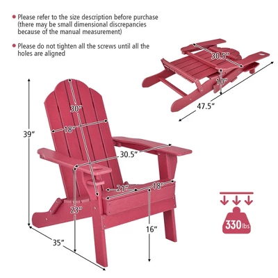 Tangkula 4-Piece Folding Adirondack Chair Set - Weather-Resistant Red Patio Chairs 7 Tangkula 4-Piece Folding Adirondack Chair Set - Weather-Resistant Red Patio Chairs - Image 7