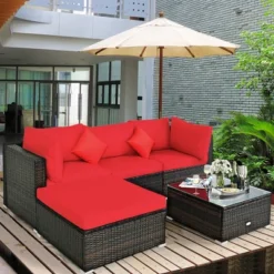 Tangkula 5-Piece Rattan Sectional Sofa Set: Modular Outdoor Patio Furniture with Red Cushions 11 Tangkula 5-Piece Rattan Sectional Sofa Set: Modular Outdoor Patio Furniture with Red Cushions -Tangkula Shop GUEST 184326cd 3280 4489 8259 7fe962cef7f8