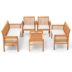 Tangkula 5 Pieces Acacia Wood Patio Conversation Set Outdoor Furniture Sofa Set With Removable Seat Cushions Sectional Sofa & Table Set -Tangkula Shop GUEST 18517b2e 1b59 4251 aaf4 958470a0504f