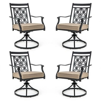 Tangkula Patio Metal Swivel Chairs Set Of 4 Fabric Bistro Chairs W/ Curved Armrests 9 Tangkula Patio Metal Swivel Chairs Set Of 4 Fabric Bistro Chairs W/ Curved Armrests - Image 9