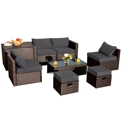 Tangkula 8PCS Patio Rattan PE Wicker Conversation Set All-Weather Furniture Set W/ Cushions 9 Tangkula 8PCS Patio Rattan PE Wicker Conversation Set All-Weather Furniture Set W/ Cushions - Image 9