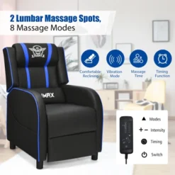 Tangkula PU Leather Gaming Recliner Chair Single Massage Lounge Sofa W/ Lumbar Cushion Blue -Tangkula Shop GUEST 18968dd2 8c5b 42f8 afba d3f57213ca7a