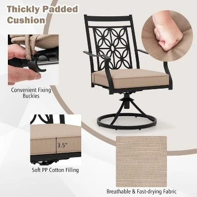 Tangkula Patio Metal Swivel Chairs Set Of 4 Fabric Bistro Chairs W/ Curved Armrests 4 Tangkula Patio Metal Swivel Chairs Set Of 4 Fabric Bistro Chairs W/ Curved Armrests - Image 4