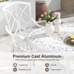 Tangkula Patio Cast Aluminum Dining Table 31.5” Outdoor Bistro Table W/ Umbrella Hole All-Weather Classic Round Dining Table -Tangkula Shop GUEST 18ee6dad 3e08 4ffe 806e 97fb0a9b9298