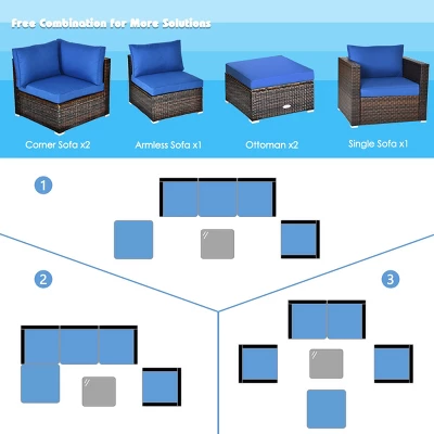 Tangkula 6-Piece Modular Rattan Patio Furniture Set with Cushioned Sofa and Ottoman 6 Tangkula 6-Piece Modular Rattan Patio Furniture Set with Cushioned Sofa and Ottoman - Image 6