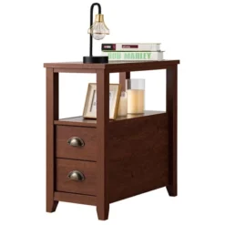 Tangkula Retro Wooden Side End Table Rectangular Nightstand With 2 Drawers And Shelf Coffee/Brown -Tangkula Shop GUEST 197f9312 d3f9 4b26 85c7 a02fc999d1b7