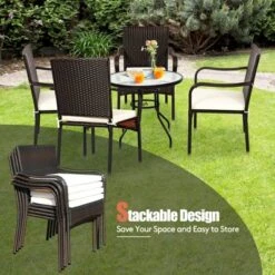 Tangkula 4 PCS Stackable Rattan Outdoor Dining Chairs with Waterproof Cushions -Tangkula Shop GUEST 19be012c 9ba3 4ea6 81c1 919330185795