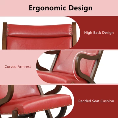Tangkula 2PCS Ergonomic Rocking Chairs with Padded Seat & 115° Backrest - Red 5 Tangkula 2PCS Ergonomic Rocking Chairs with Padded Seat & 115° Backrest - Red - Image 5