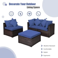 Tangkula 4PCS Rattan Patio Conversation Furniture Set Yard Outdoor W/ Navy Cushion -Tangkula Shop GUEST 1a02c5b5 05ca 4a1d 8b0b 922c5c3874d5
