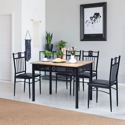Tangkula 5 Piece Dining Set Wood Metal Table And Chairs Kitchen Furniture Black 1 Tangkula 5 Piece Dining Set Wood Metal Table And Chairs Kitchen Furniture Black