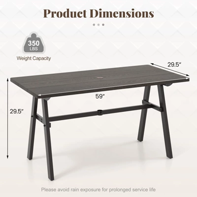 Tangkula 59" X 29.5" Rectangle Rustproof Patio Dining Table W/ 1.93" Umbrella Hole 5 Tangkula 59" X 29.5" Rectangle Rustproof Patio Dining Table W/ 1.93" Umbrella Hole - Image 5