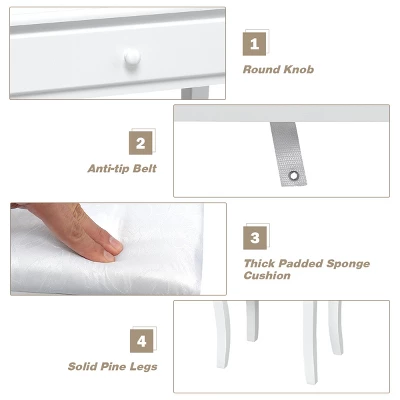 Tangkula Make-Up Vanity Table Dresser Set W/LED Light & Padded Stool 3 Tangkula Make-Up Vanity Table Dresser Set W/LED Light & Padded Stool - Image 3