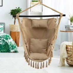 Tangkula Hammock Chair with Soft Pillow Cushions and Hanging Rope Swing