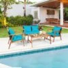 Tangkula 4-Piece Outdoor Rattan Conversation Set with Acacia Wood Frame