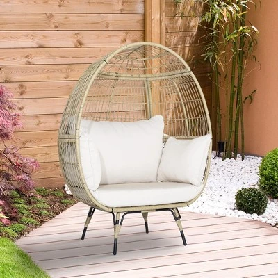 Tangkula Patio Rattan Oversized Wicker Egg Chair Stationary Lounge Basket W/ 4 Soft Cushions 2 Tangkula Patio Rattan Oversized Wicker Egg Chair Stationary Lounge Basket W/ 4 Soft Cushions - Image 2
